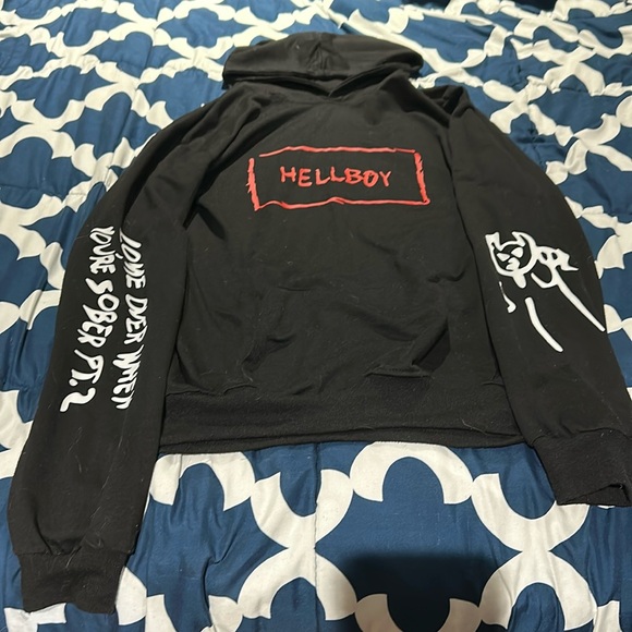 Hell boy, lil peep inspired sweater. Black white and red. - Picture 1 of 2